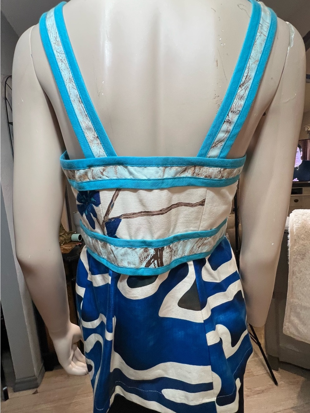 Tracy Reese Blue, Turquoise and White Floral Print Peplum Camisole - Picture 5 of 7